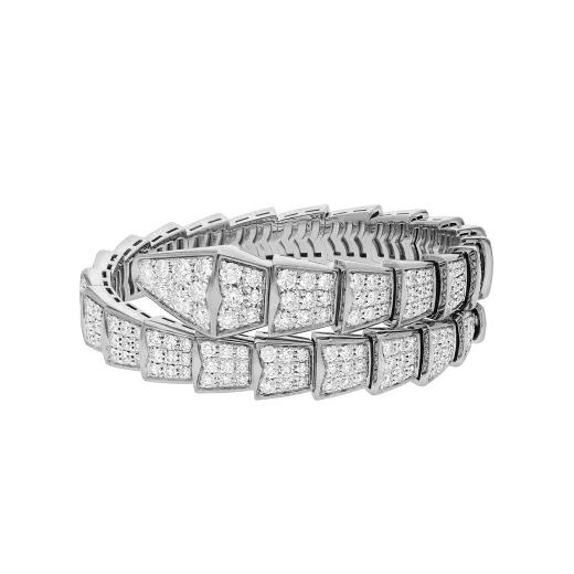 Single Coil Serpent Bracelet White Gold Vermeil Full Diamond Pavé