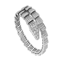 Single Coil Serpent Bracelet White Gold Vermeil Full Diamond Pavé