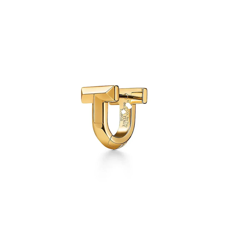 T Alphabet Huggie Earrings Yellow Gold Vermeil Pave Moissanite