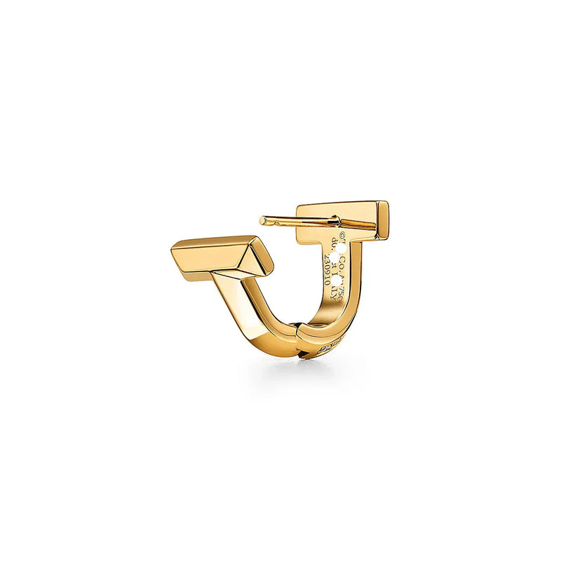 T Alphabet Huggie Earrings Yellow Gold Vermeil Pave Moissanite