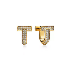 T Alphabet Huggie Earrings Yellow Gold Vermeil Pave Moissanite