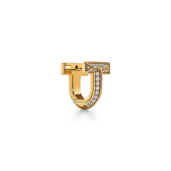 T Alphabet Huggie Earrings Yellow Gold Vermeil Pave Moissanite