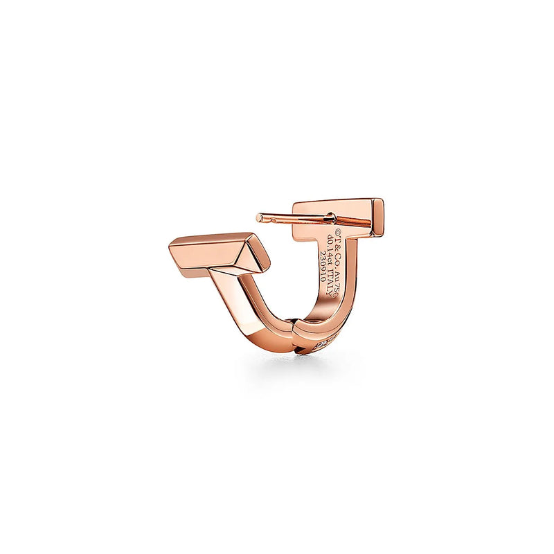 T Alphabet Huggie Rose Gold With Diamonds Earrings