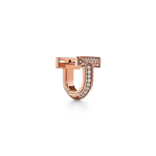 T Alphabet Huggie Rose Gold With Diamonds Earrings