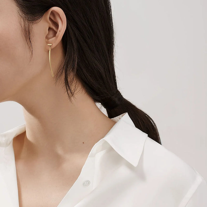 T Bar Yellow Gold Earrings