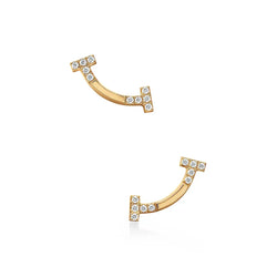 T Smile Mini Yellow Gold With Diamonds Earrings