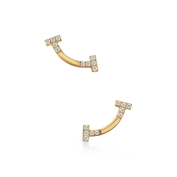 T Smile Mini Yellow Gold With Diamonds Earrings