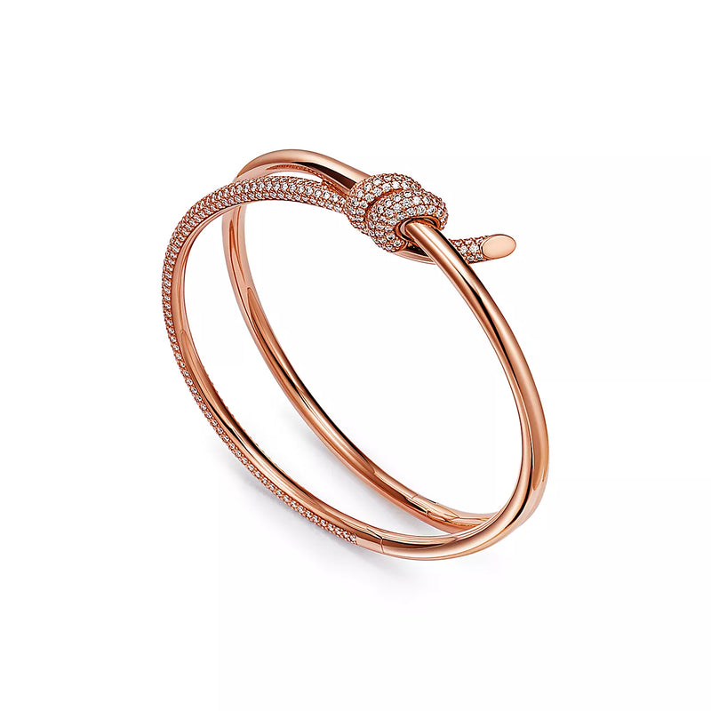 Knot Double Row Hinged Bangle in Rose Gold Full Diamonds