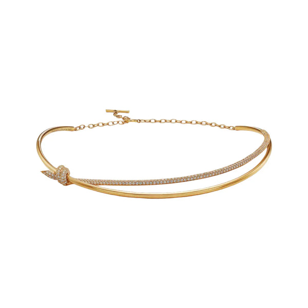 Knot Double Row Necklace Yellow Gold Full Diamonds