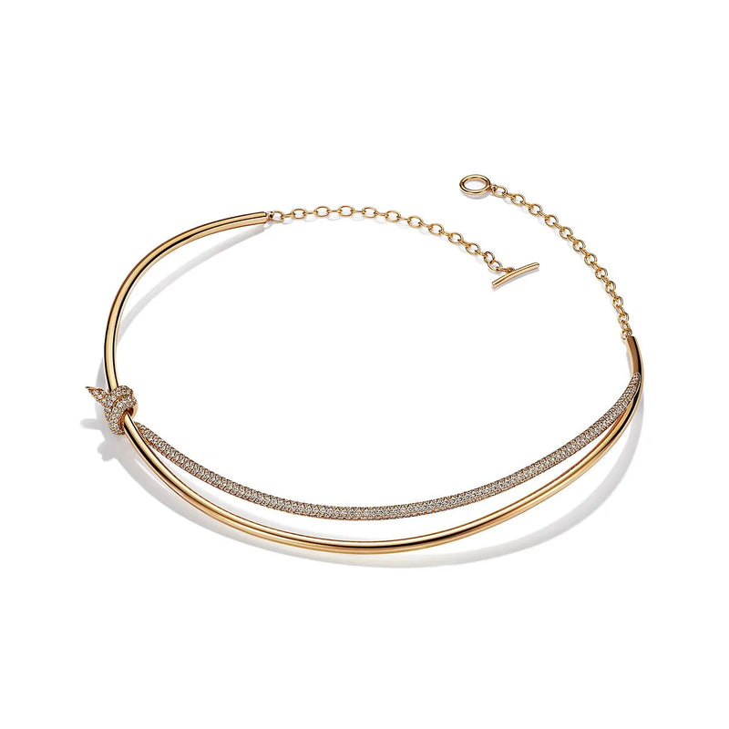 Knot Double Row Necklace Yellow Gold Full Diamonds