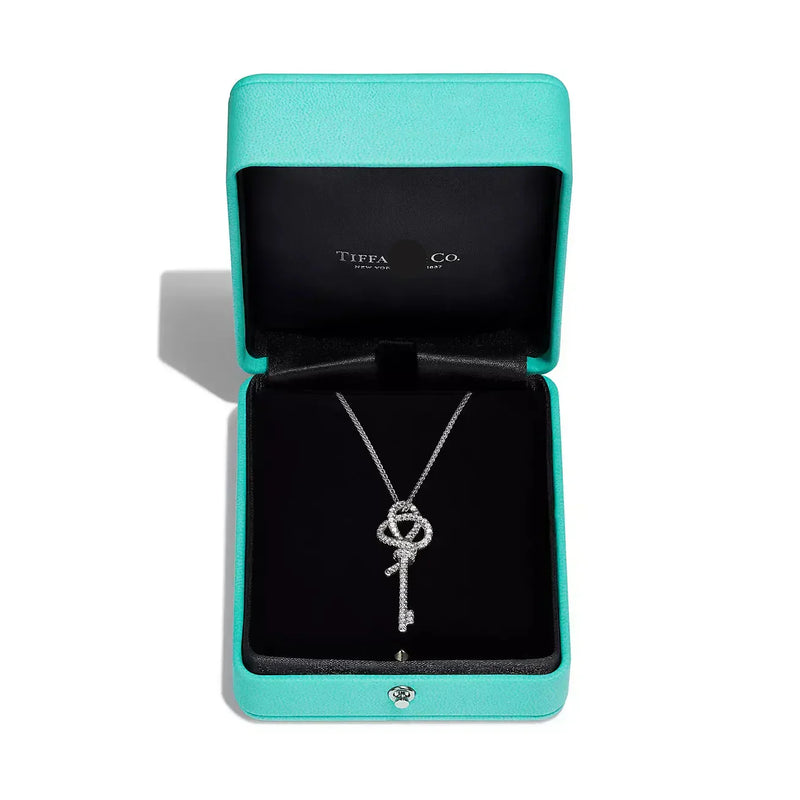 Knot Medium Key Pendant Necklace White Gold Full Diamonds