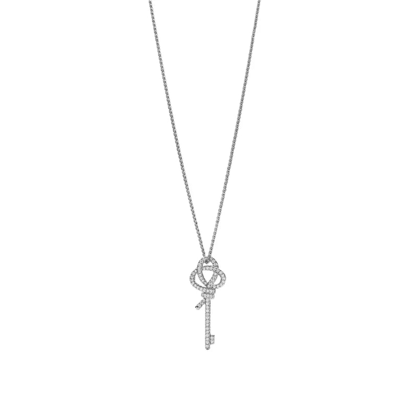 Knot Medium Key Pendant Necklace White Gold Full Diamonds