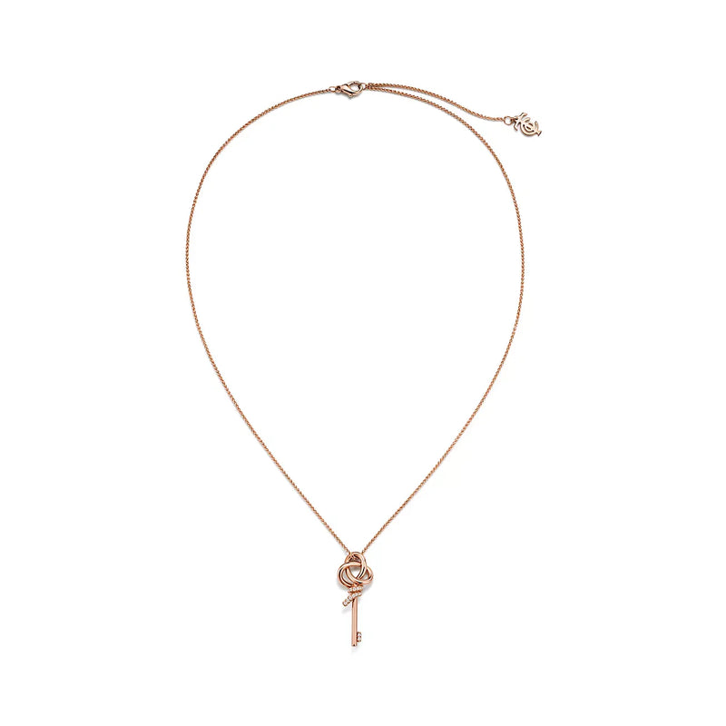 Knot Mini Key Pendant Necklace Rose Gold with Diamonds
