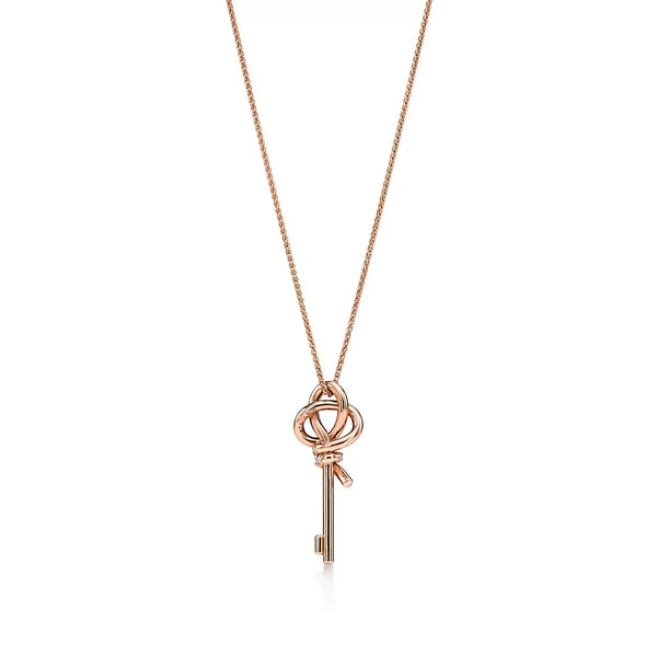 Knot Mini Key Pendant Necklace Rose Gold with Diamonds