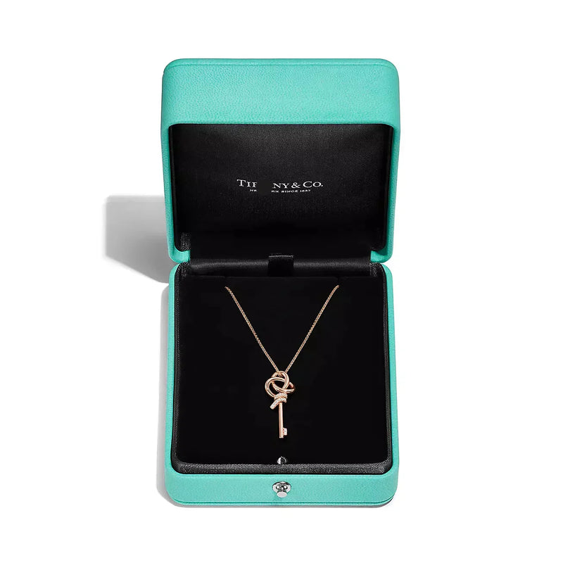 Knot Mini Key Pendant Necklace Rose Gold with Diamonds