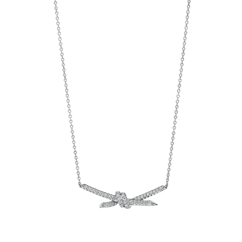 Knot Pavé Pendant Necklace White Gold Full Diamonds