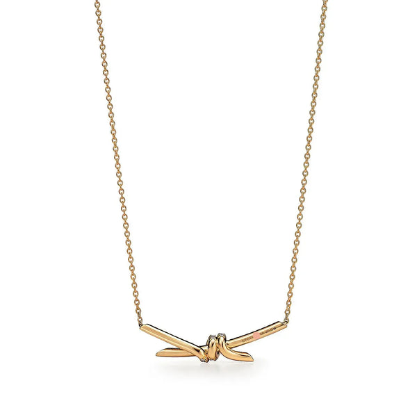 Knot Pendant Necklace in Yellow Gold Full Diamonds