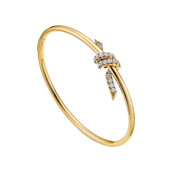 Knot Wire Bangle Refined Yellow Gold with Diamods