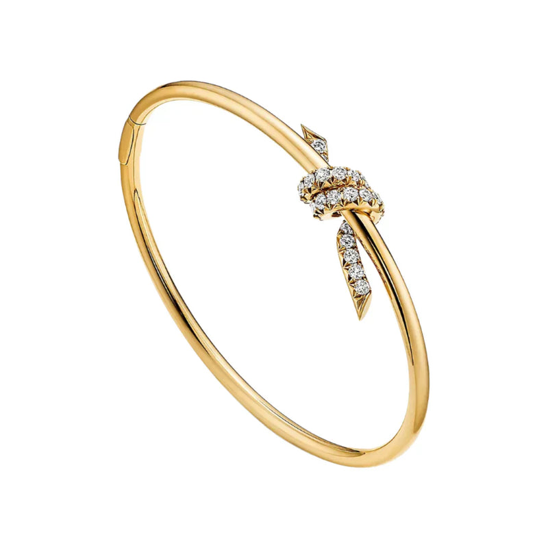 Knot Wire Bangle Refined Yellow Gold with Diamods