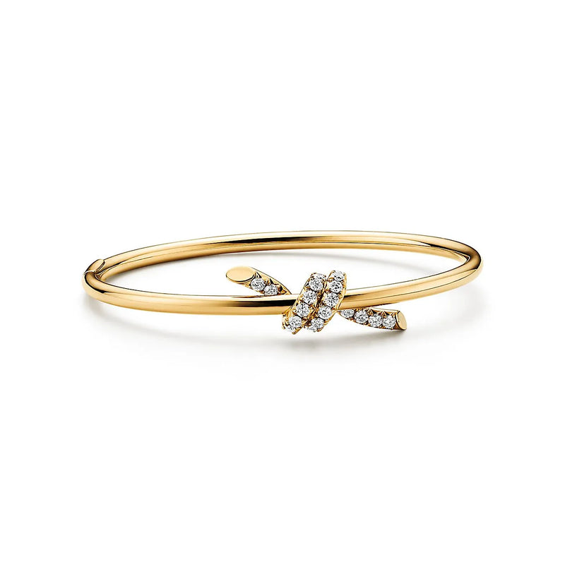 Knot Wire Bangle Refined Yellow Gold with Diamods