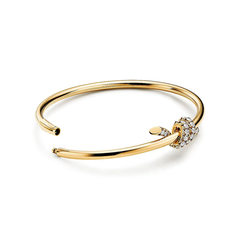 Knot Wire Bangle Refined Yellow Gold with Diamods