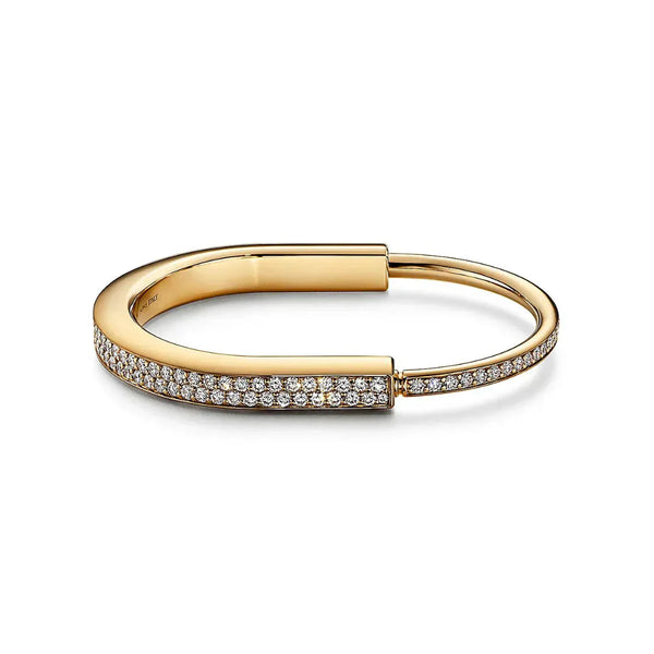 Lock Bangle in Yellow Gold with Full Pavé Diamonds
