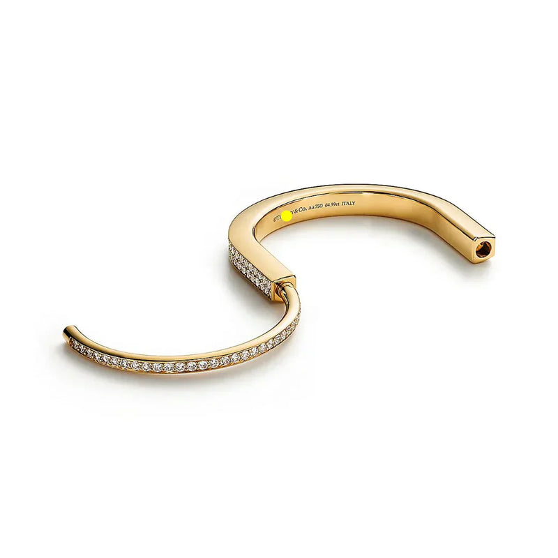 Lock Bangle in Yellow Gold with Full Pavé Diamonds