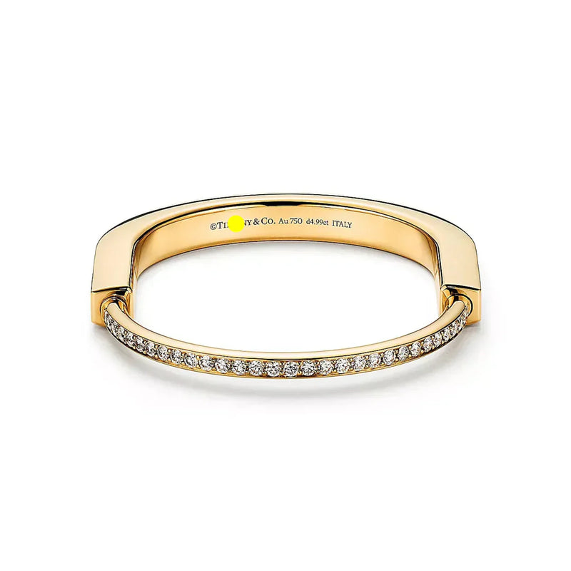 Lock Bangle in Yellow Gold with Full Pavé Diamonds