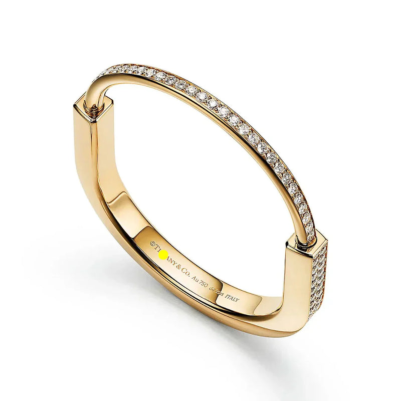 Lock Bangle in Yellow Gold with Full Pavé Diamonds