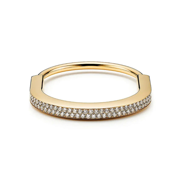 Lock Bangle in Yellow Gold with Full Pavé Diamonds