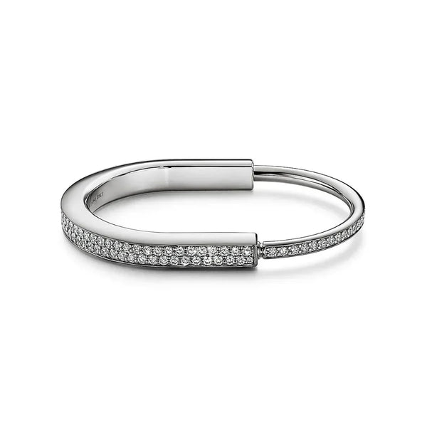 Lock Bangle in White Gold with Full Pavé Diamonds