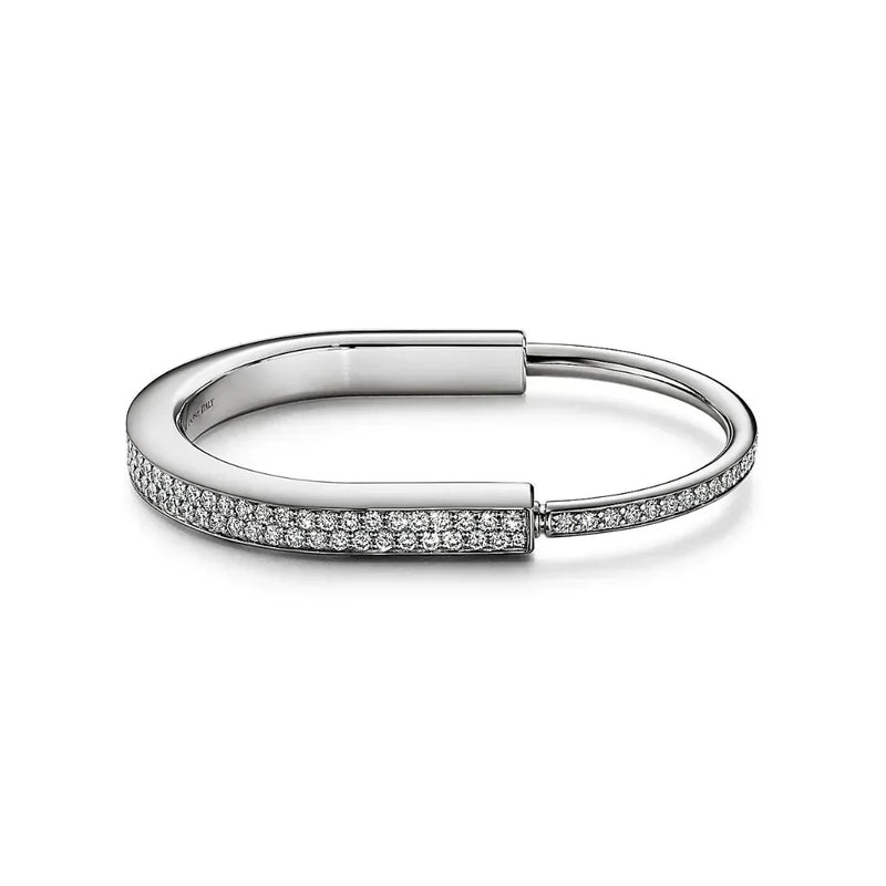 Lock Bangle in White Gold with Full Pavé Diamonds