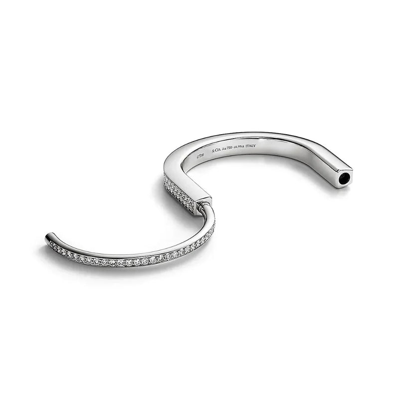 Lock Bangle in White Gold with Full Pavé Diamonds