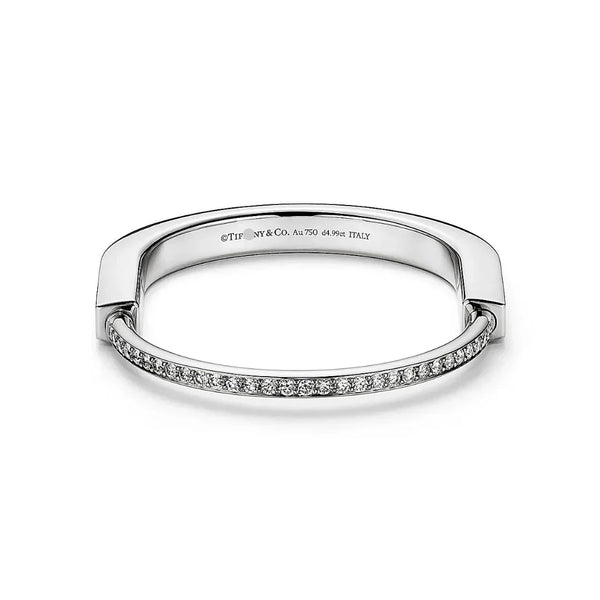 Lock Bangle in White Gold with Full Pavé Diamonds