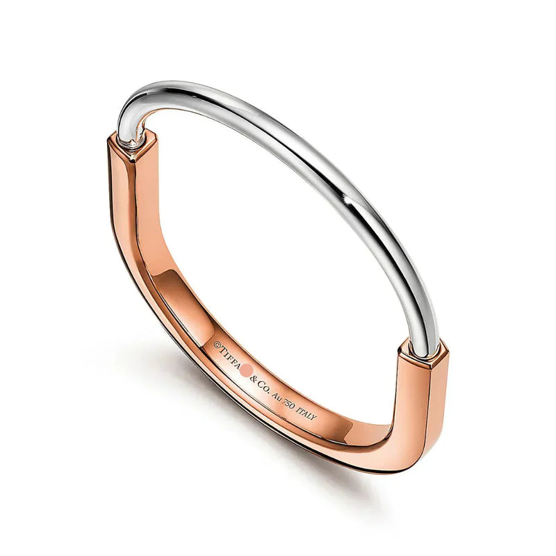Lock Bangle in Rose and White Gold