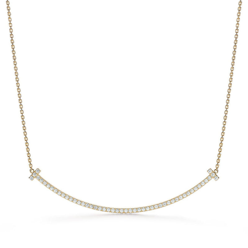 T Extra Large Smile Necklace in Yellow Gold Full Diamonds