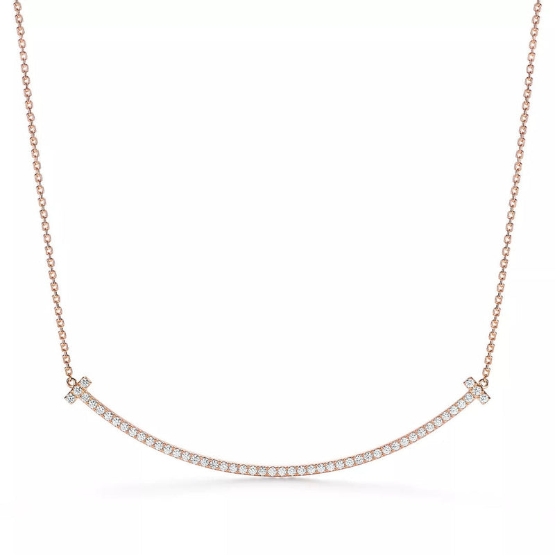 T Extra Large Smile Necklace in Rose Gold Full Diamonds