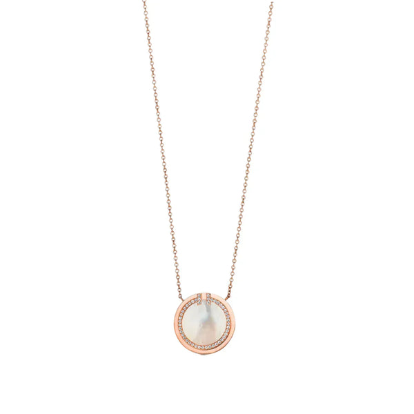 T Diamond and Mother-of-pearl Circle Pendant Necklace