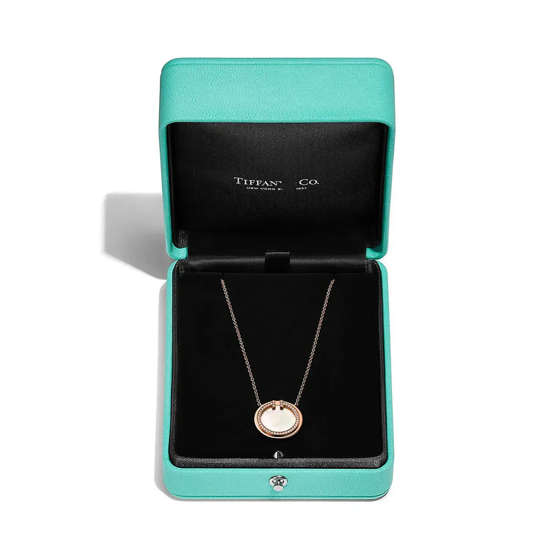 T Diamond and Mother-of-pearl Circle Pendant Necklace