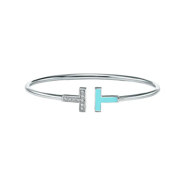 T Diamond and Turquoise Wire Bracelet