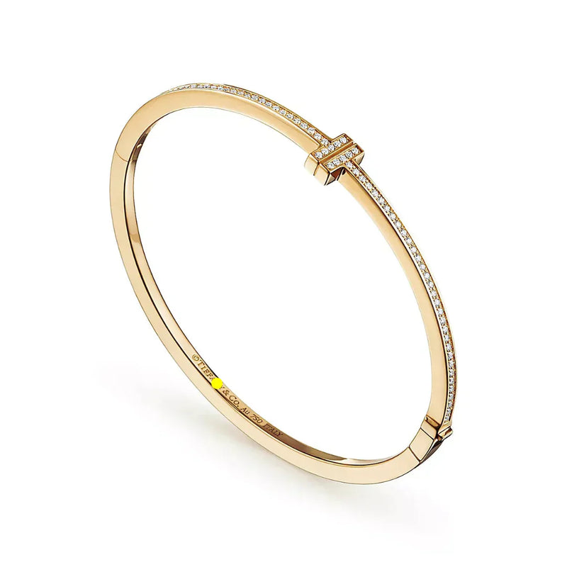 T Hinged Diamond Bangle Gold with Diamonds