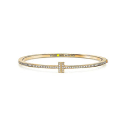 T Hinged Diamond Bangle Gold with Diamonds