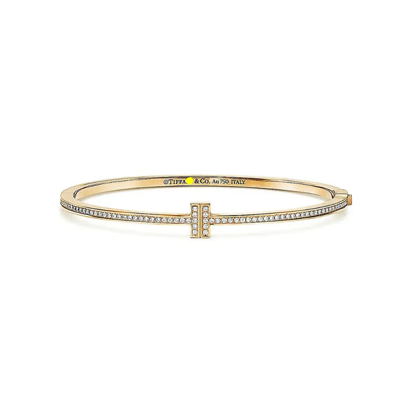 T Hinged Diamond Bangle Gold with Diamonds