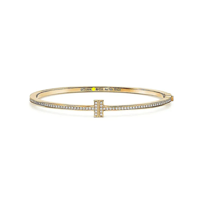 T Hinged Diamond Bangle Gold with Diamonds