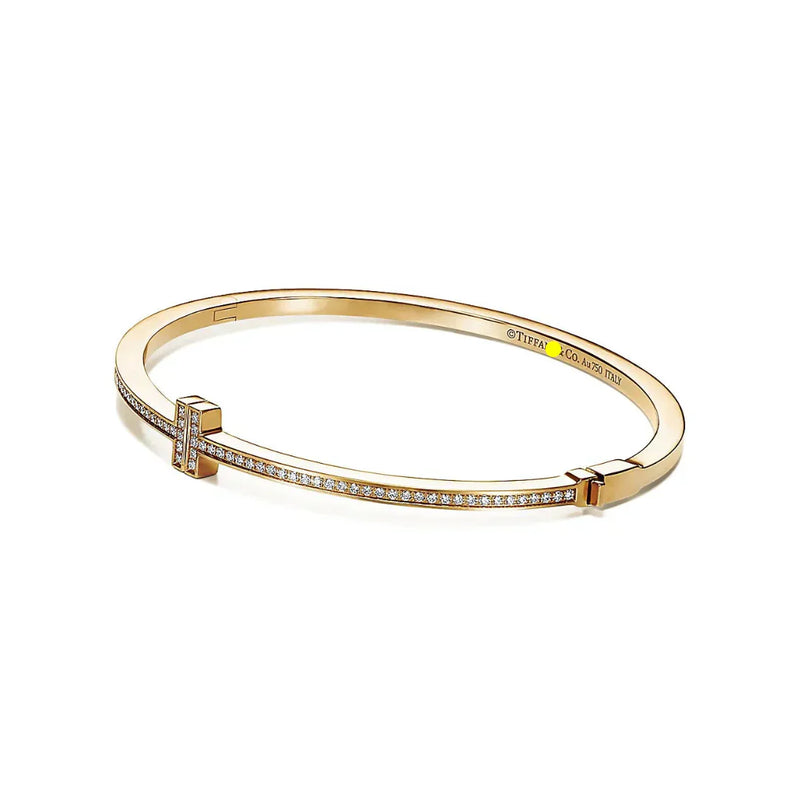 T Hinged Diamond Bangle Gold with Diamonds