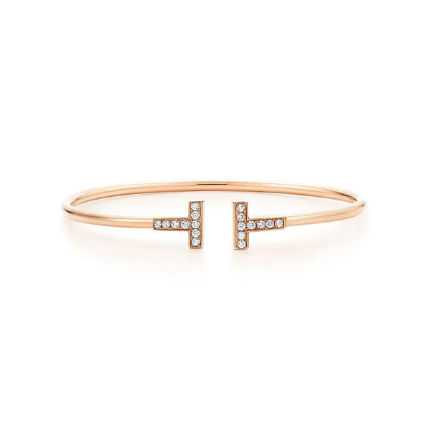 Diamond T Wire Bracelet Rose Gold