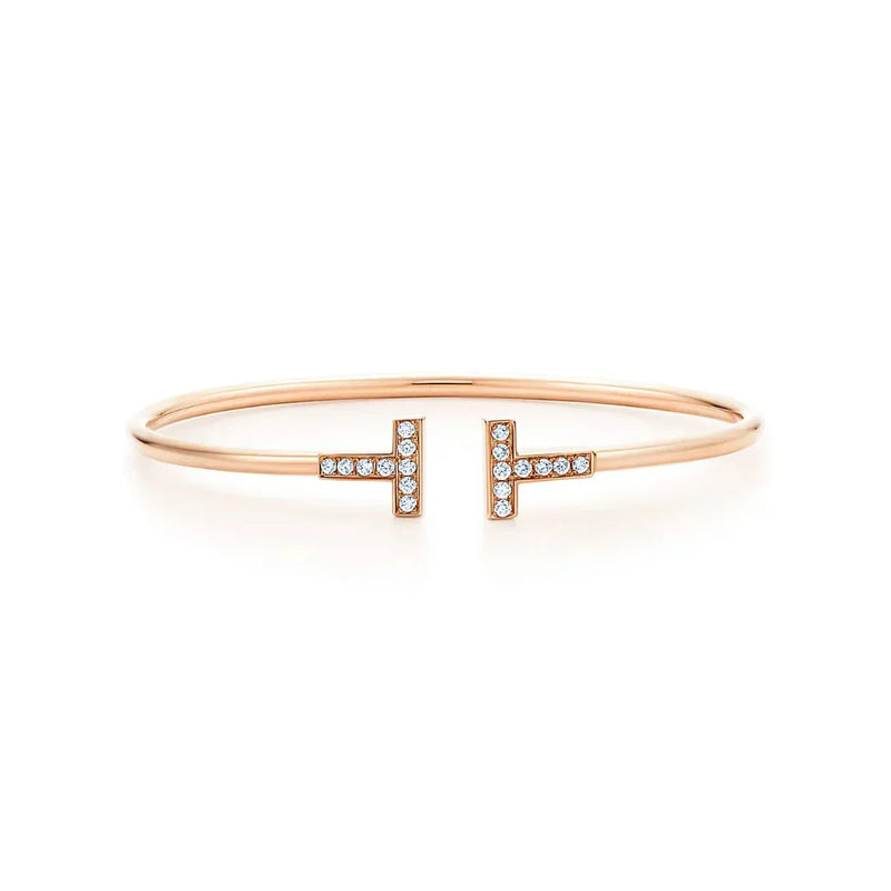 Diamond T Wire Bracelet Rose Gold