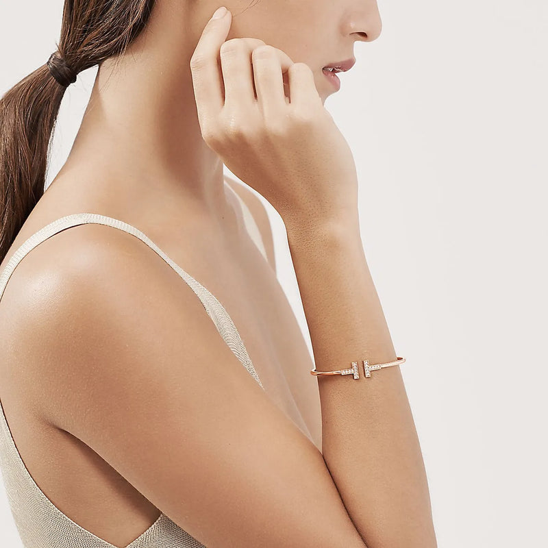 Diamond T Wire Bracelet Rose Gold