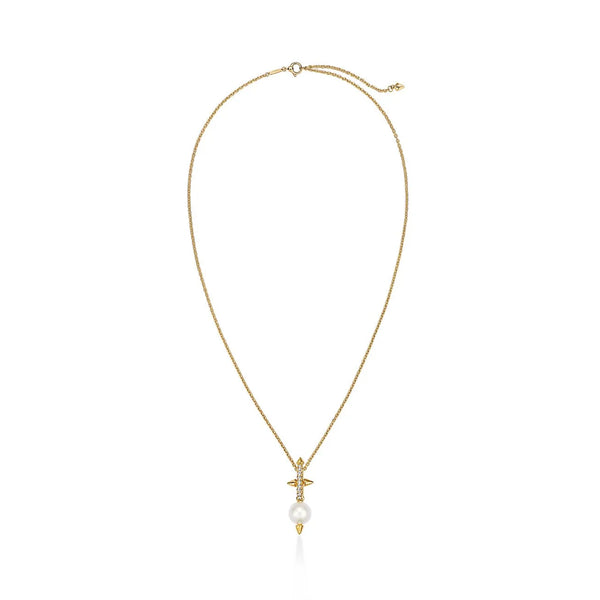 Pearl Pendant Necklace in Yellow Gold with Diamonds