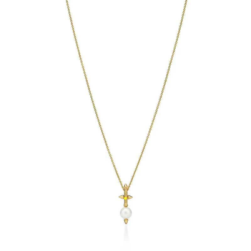Pearl Pendant Necklace in Yellow Gold with Diamonds